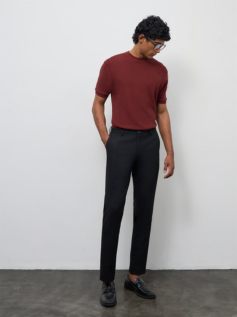 WES Formals Rust Knit-Textured Slim-Fit T-Shirt