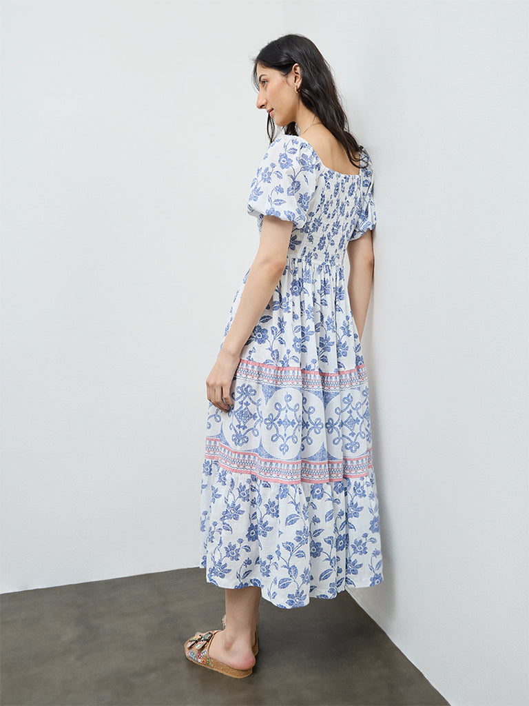 Bombay Paisley Pink Floral Embroidered Cotton Tiered Dress