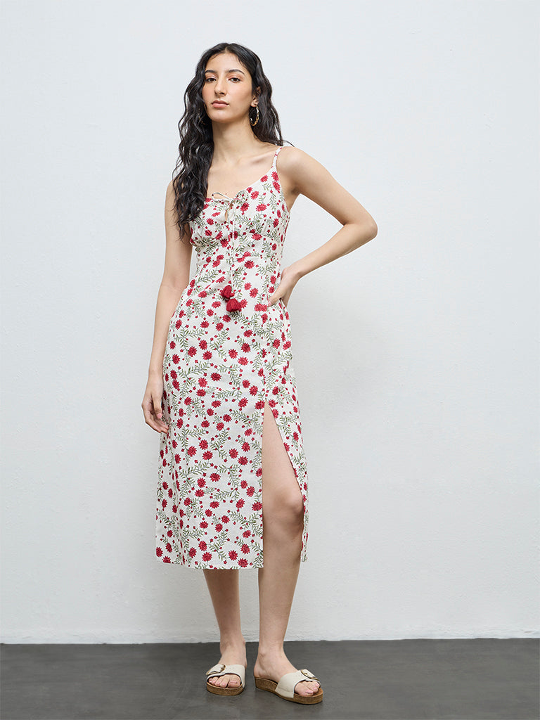 Bombay Paisley Off-White Floral Cotton Straight Dress