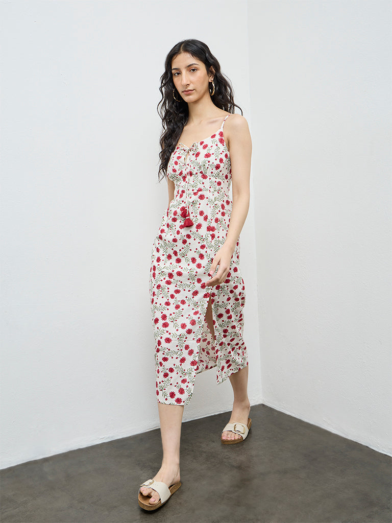 Bombay Paisley Off-White Floral Cotton Straight Dress