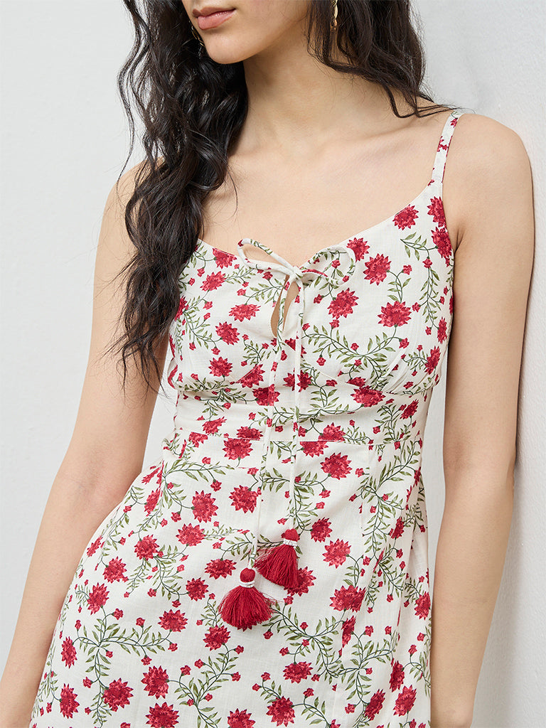 Bombay Paisley Off-White Floral Cotton Straight Dress