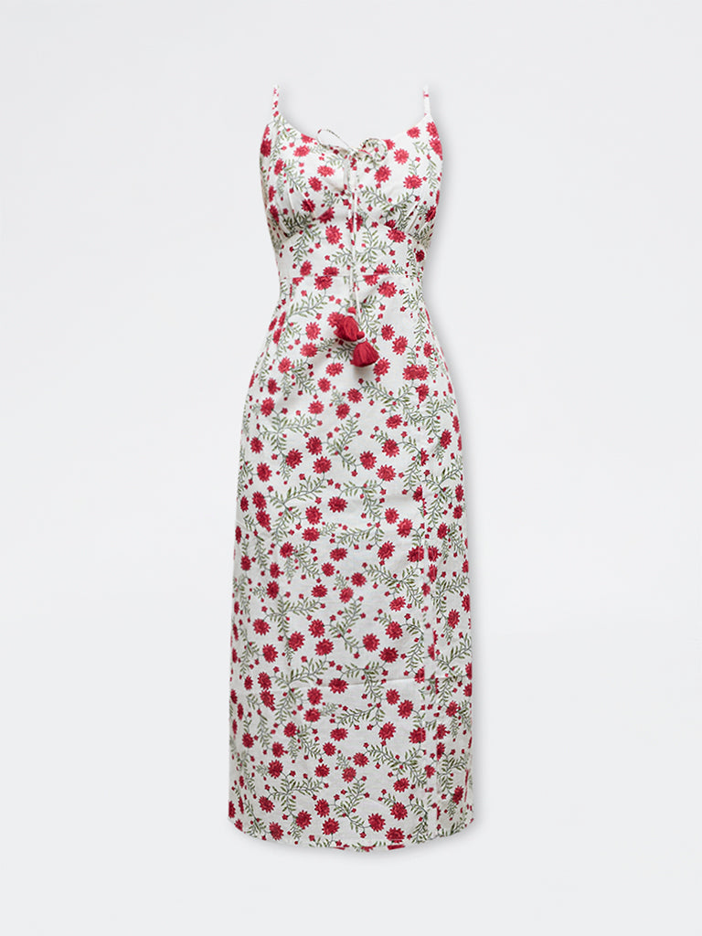 Bombay Paisley Off-White Floral Cotton Straight Dress
