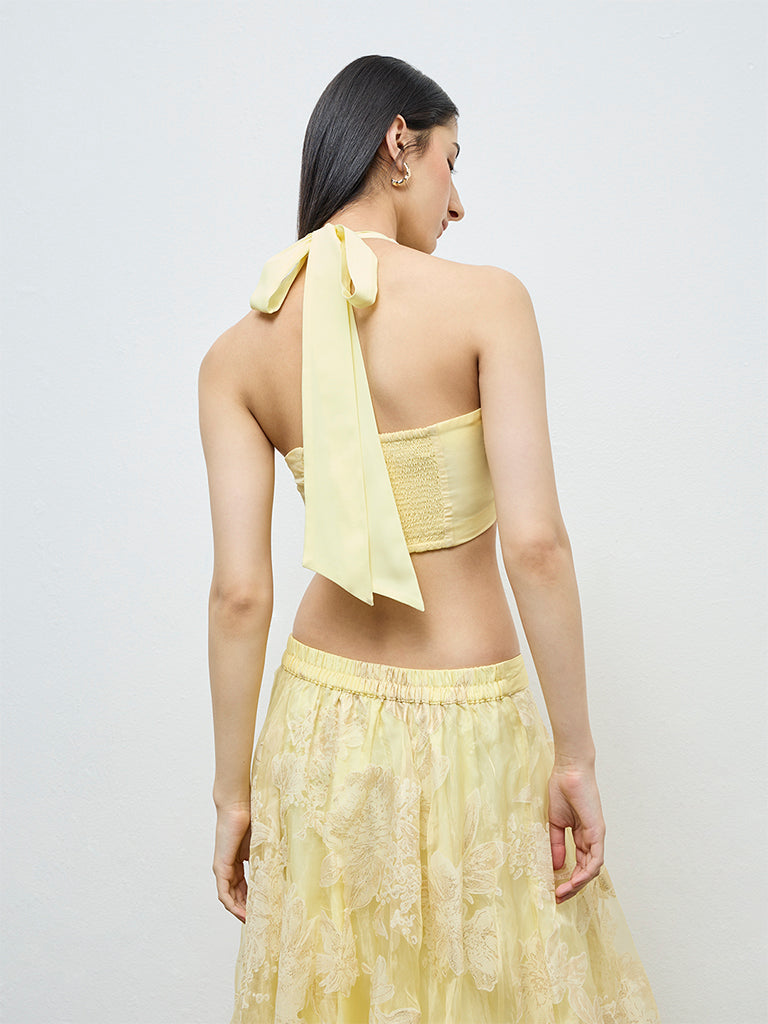 Vark Yellow Geometric Embroidered Top