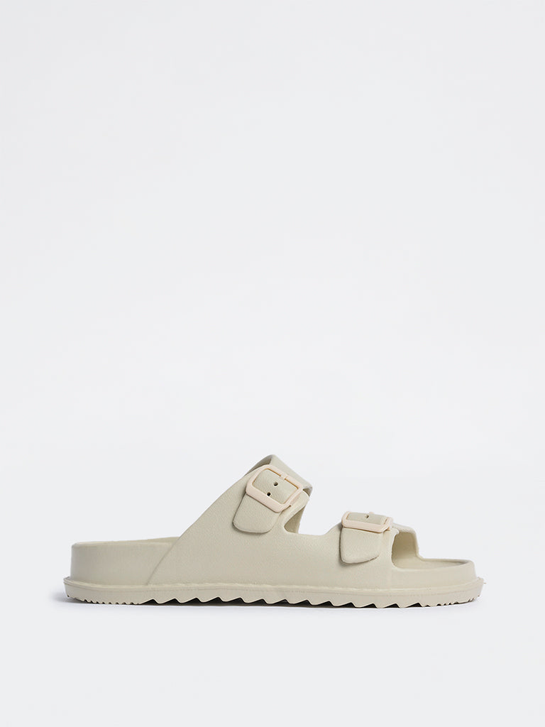 SOLEPLAY Ivory Buckle-Detailed Slides