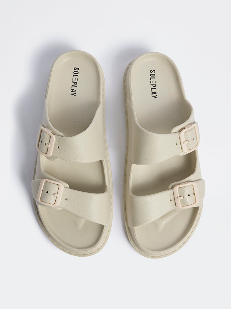 SOLEPLAY Ivory Buckle-Detailed Slides