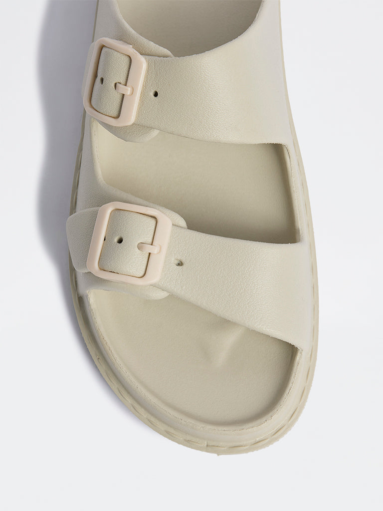 SOLEPLAY Ivory Buckle-Detailed Slides