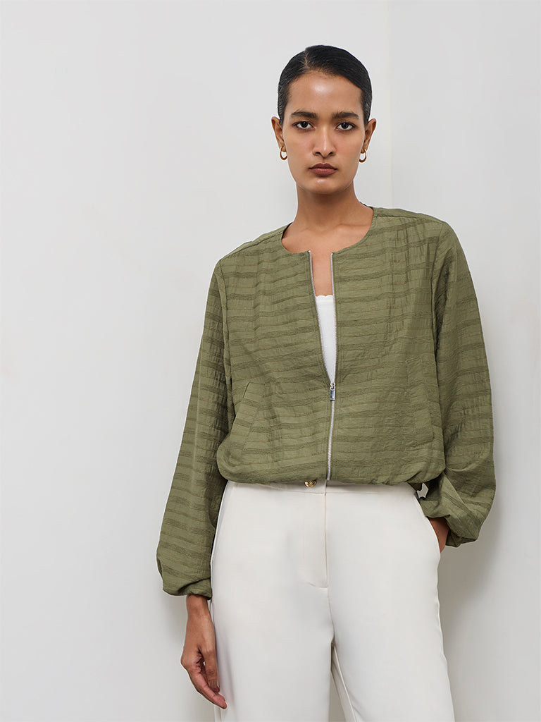 Wardrobe Dark Sage Self-Striped Jacket