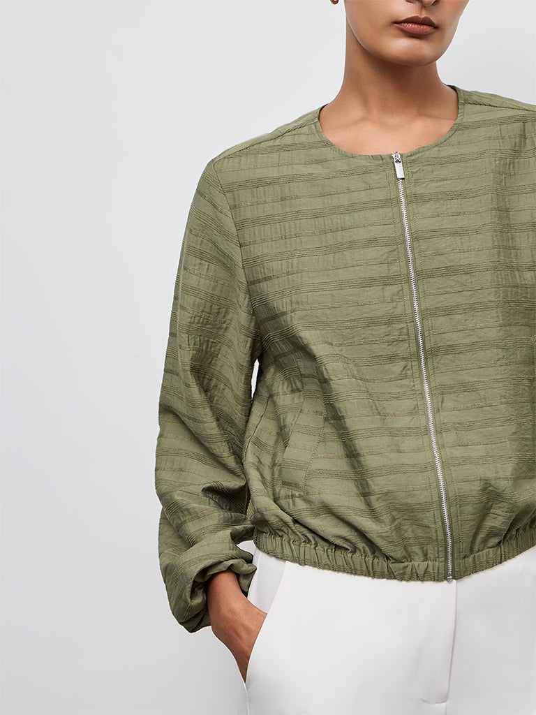 Wardrobe Dark Sage Self-Striped Jacket