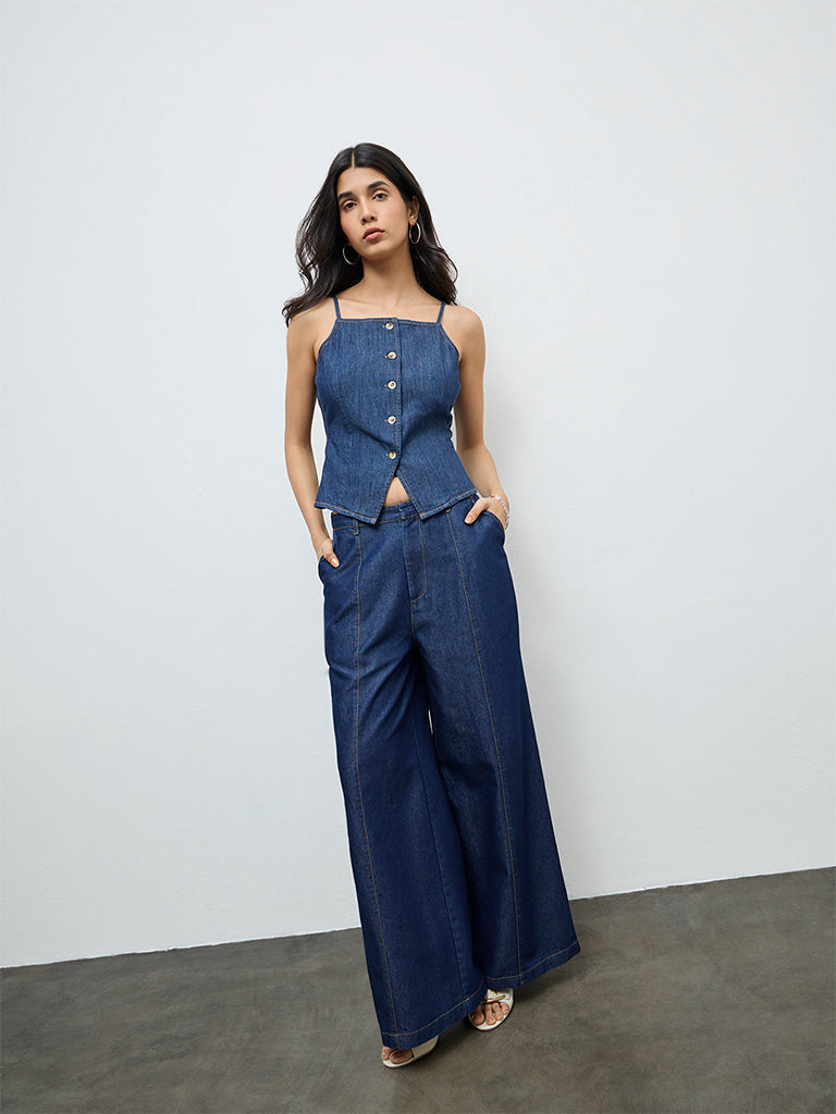 LOV Dark Blue Denim Top