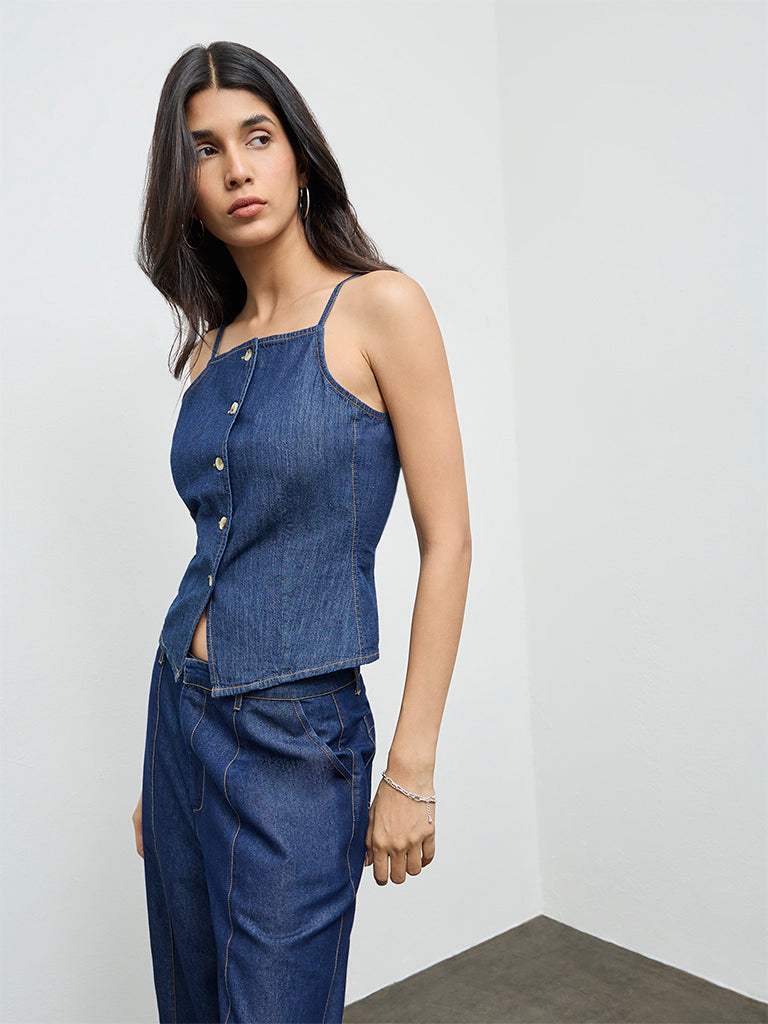 LOV Dark Blue Denim Top