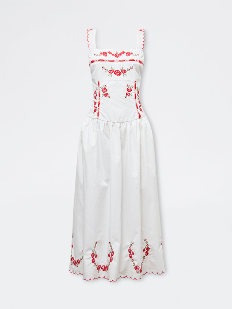 Buy LOV White Floral Embroidered Cotton A-Line Dress from Westside