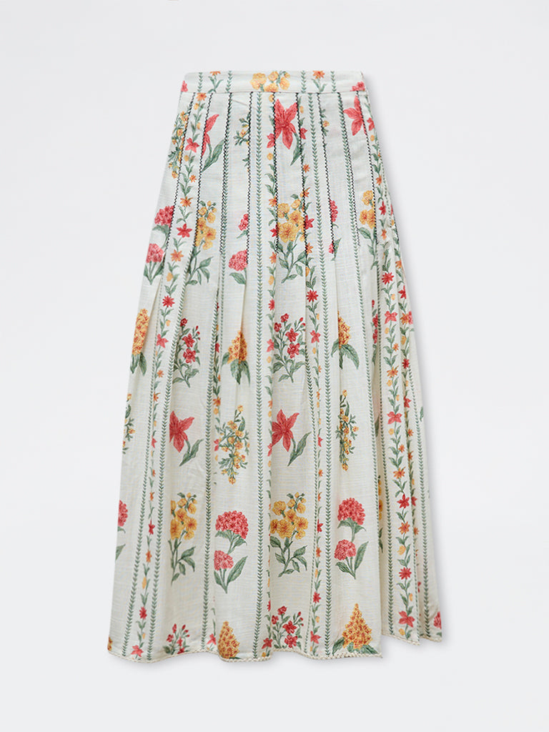 LOV Off-White Floral High-Rise Skirt