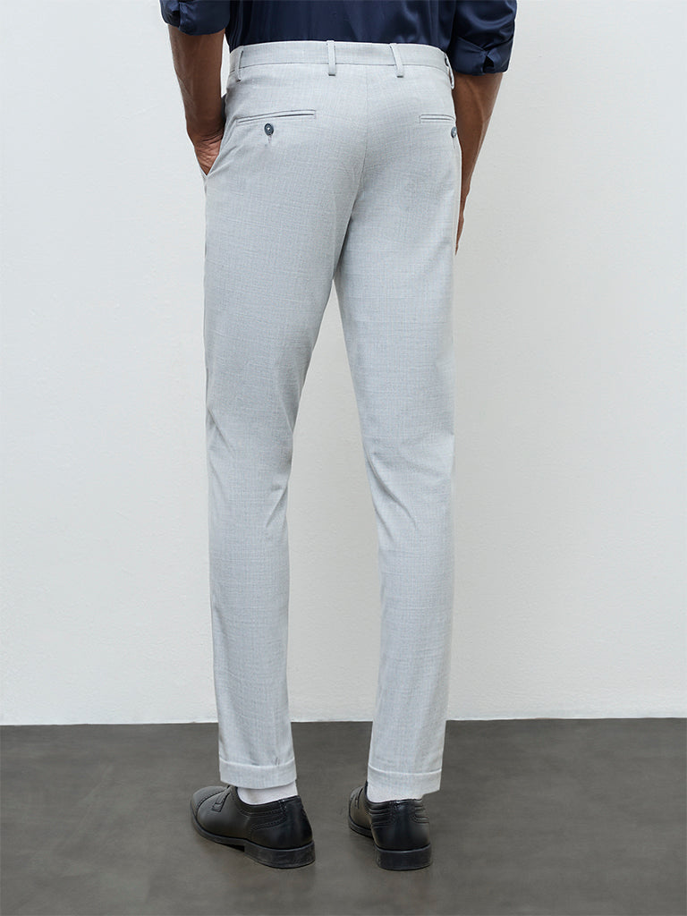 WES Formals Light Grey Slim-Fit Mid-Rise Trousers