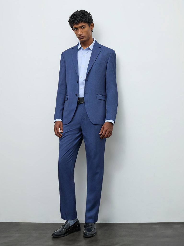 WES Formals Navy Relaxed-Fit Mid-Rise Trousers
