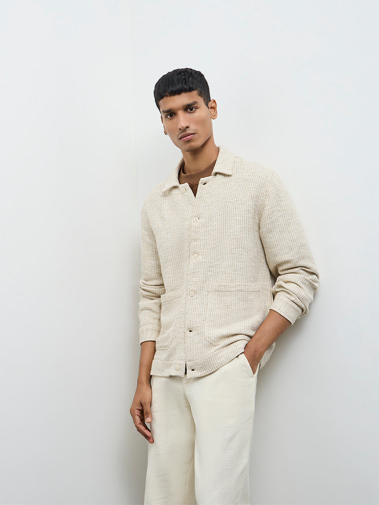 ETA Taupe Textured Relaxed-Fit Cotton-Blend Jacket