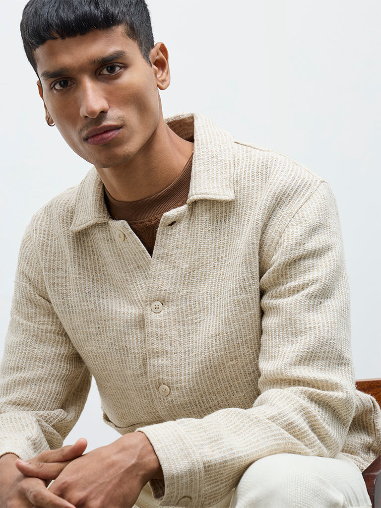 ETA Taupe Textured Relaxed-Fit Cotton-Blend Jacket