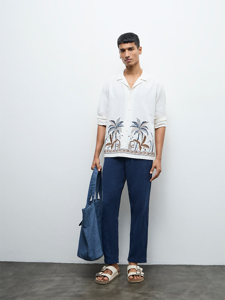 ETA White Tropical Embroidered Relaxed-Fit Cotton Shirt