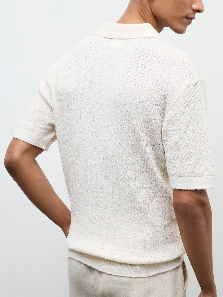 ETA Off-White Textured Relaxed-Fit Polo T-Shirt
