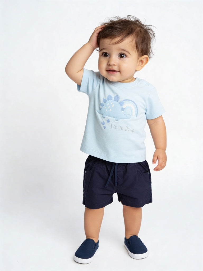 HOP Baby Boys Navy Blue Solid Cotton Shorts