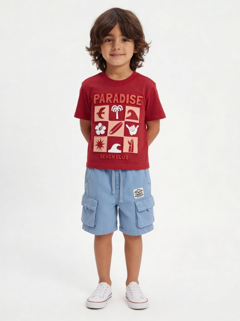 HOP Kids Boys Red Text-Printed Cotton T-Shirt