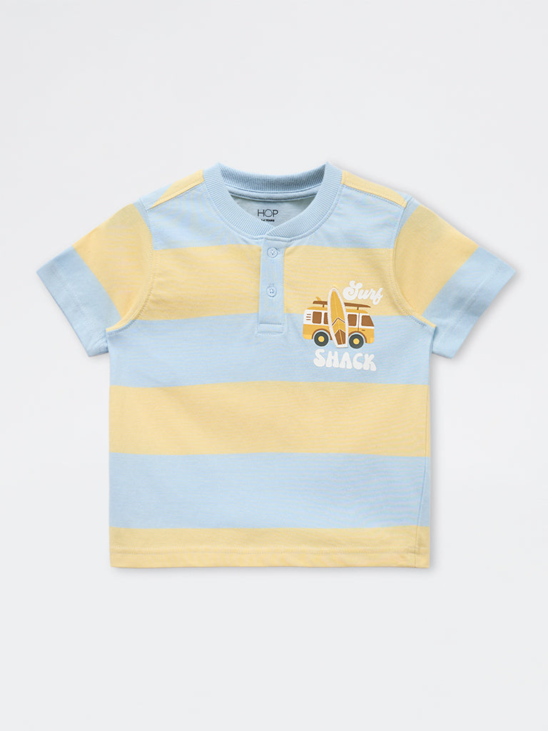 HOP Kids Boys Blue Striped Cotton T-Shirt