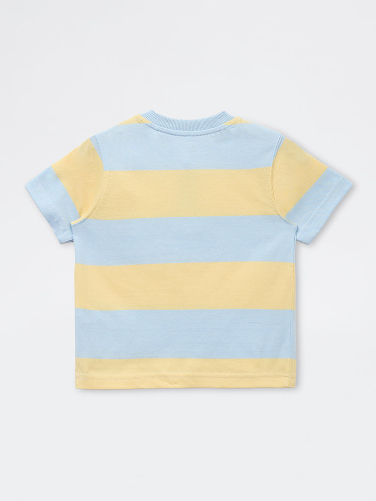 HOP Kids Boys Blue Striped Cotton T-Shirt
