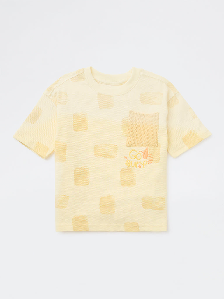 HOP Kids Boys Yellow Knitted Cotton T-Shirt