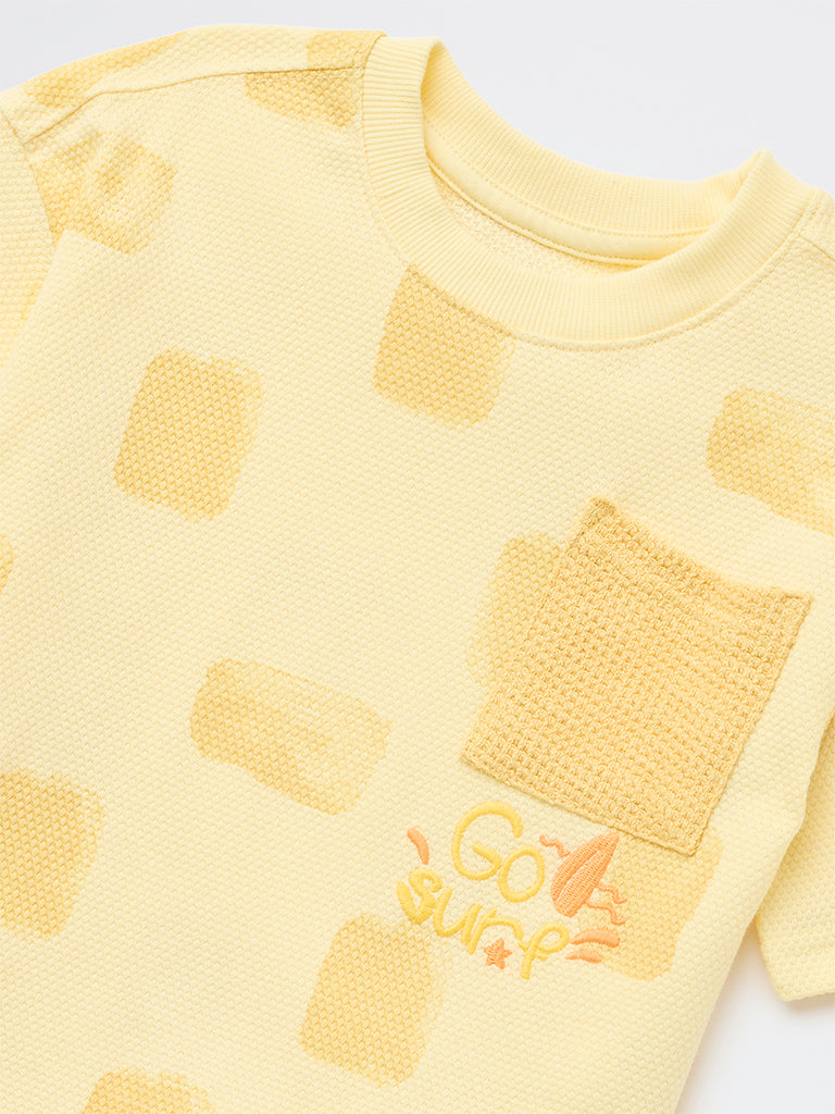 HOP Kids Boys Yellow Knitted Cotton T-Shirt