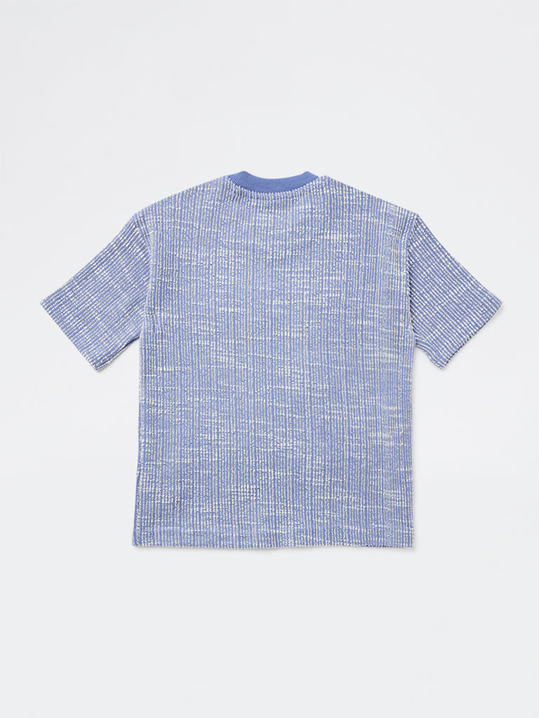 HOP Kids Boys Blue Embroidered Cotton T-Shirt