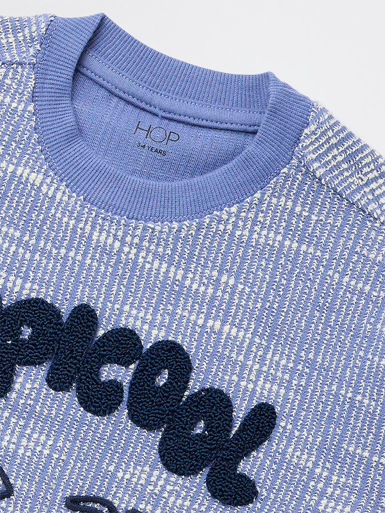 HOP Kids Boys Blue Embroidered Cotton T-Shirt