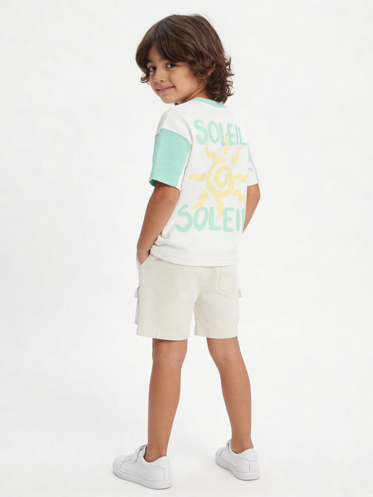 HOP Kids Boys Sea Green Printed Cotton T-Shirt