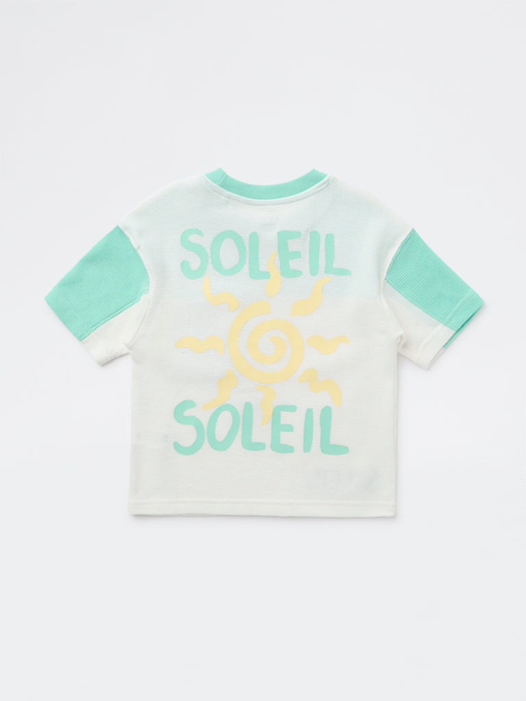 HOP Kids Boys Sea Green Printed Cotton T-Shirt