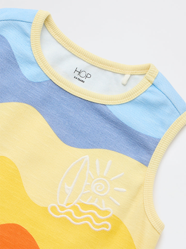 HOP Kids Boys Orange Printed Cotton T-Shirt