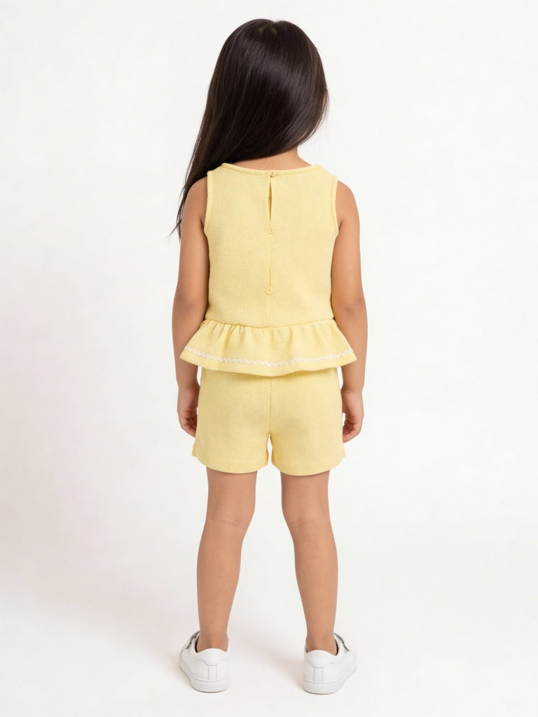 HOP Kids Girls Light Yellow Textured Top and Shorts Set