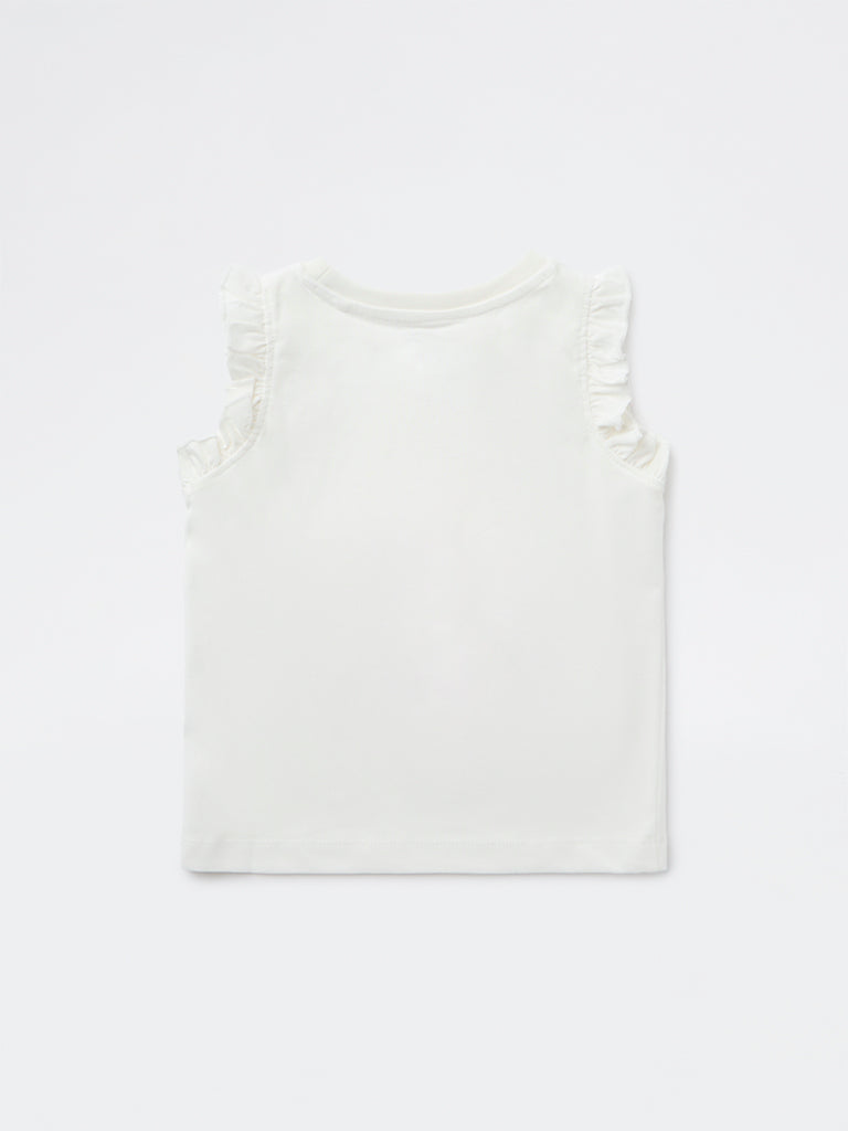 HOP Kids Girls Off White Embroidered Cotton Top