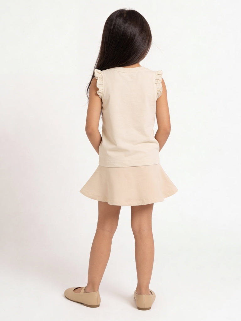HOP Kids Girls Beige Floral Embroidered Cotton Top