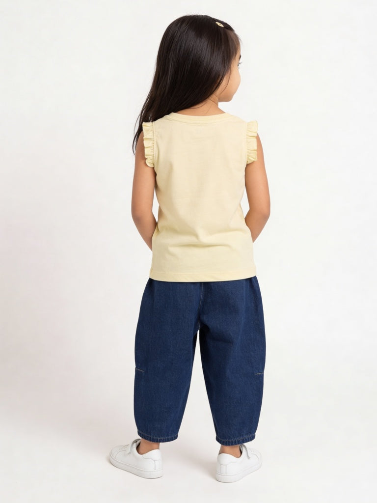 HOP Kids Girls Yellow Embroidered Cotton Top