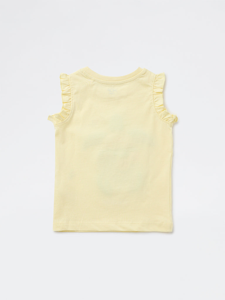 HOP Kids Girls Yellow Embroidered Cotton Top