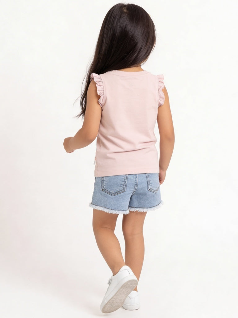 HOP Kids Girls Blue Floral High-Rise Denim Shorts