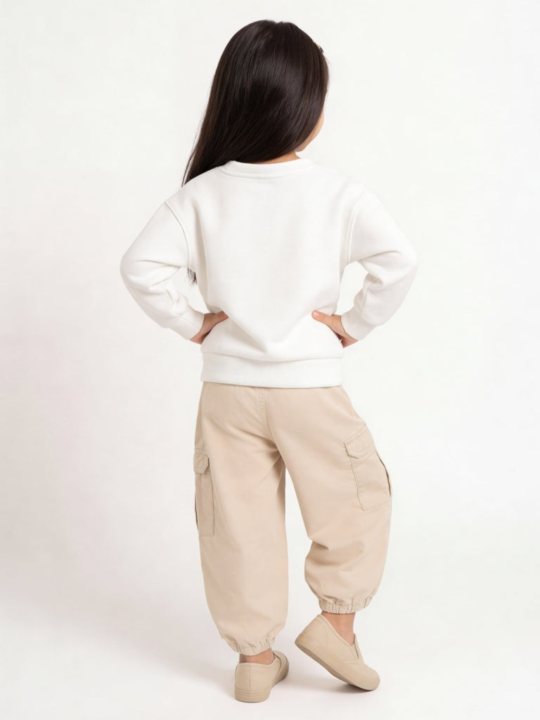 HOP Kids Girls White Text Printed Sweatshirt
