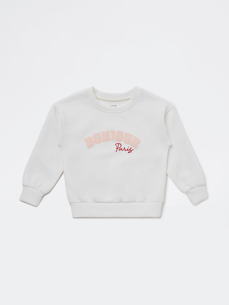 HOP Kids Girls White Text Printed Sweatshirt
