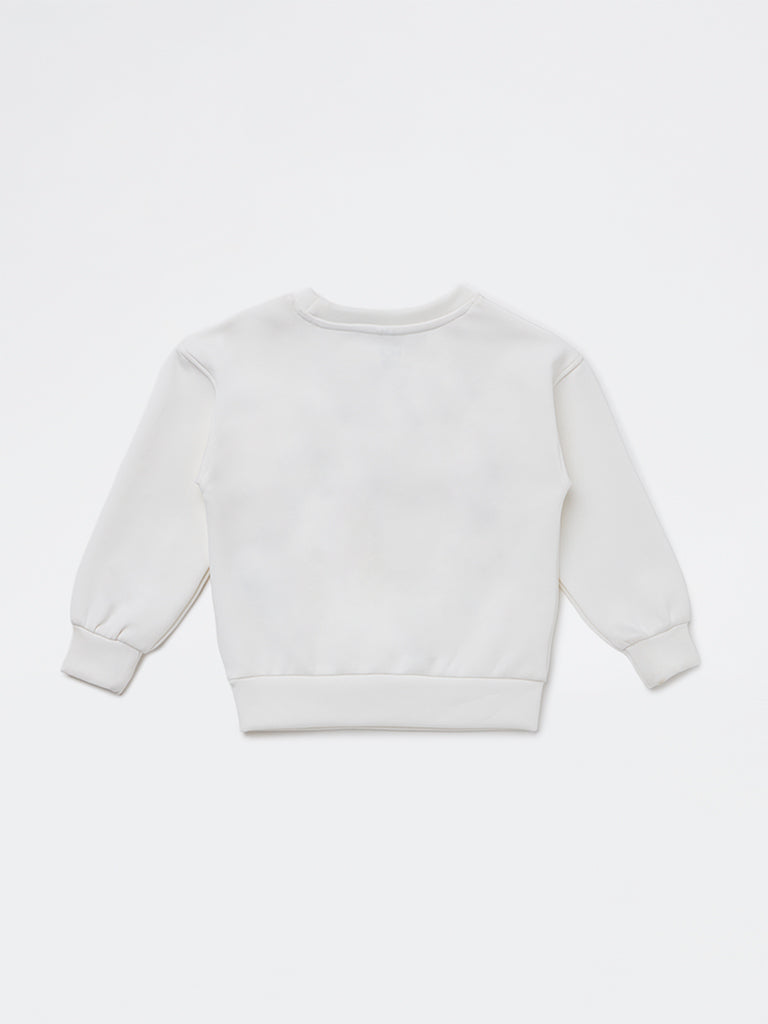 HOP Kids Girls White Text Printed Sweatshirt