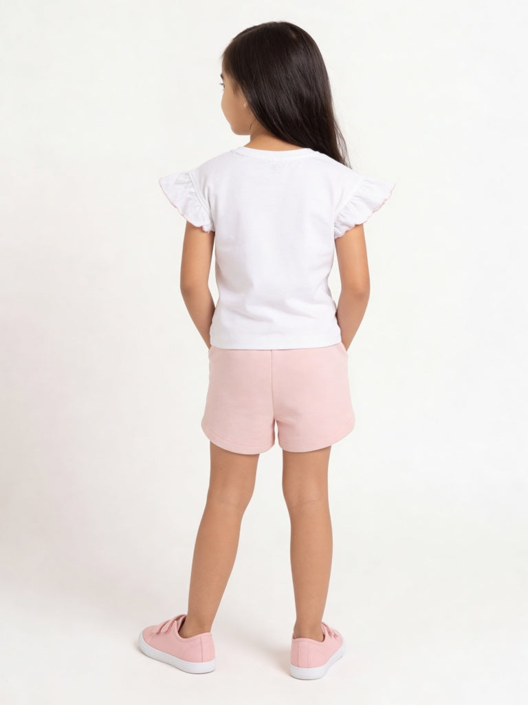 HOP Kids Girls White Pouch-Detailed Cotton Top