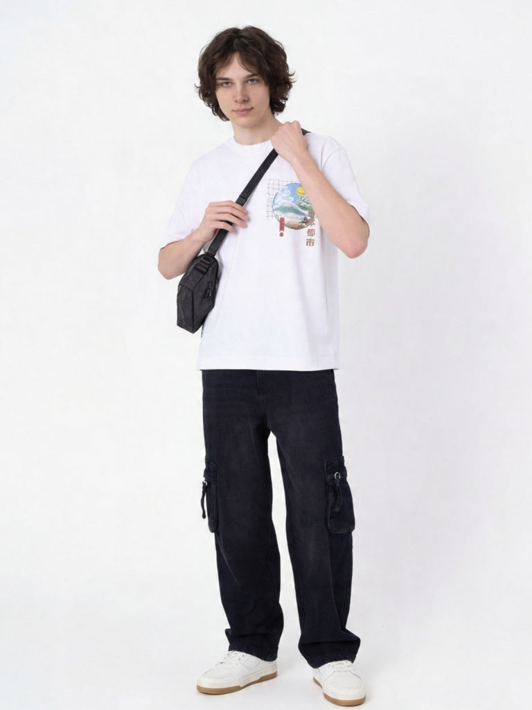 Boys Black Cargo Straight Jeans