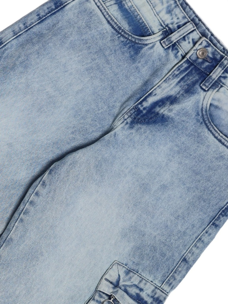Boys Light Blue Cargo Pocket Skater-Fit Jeans