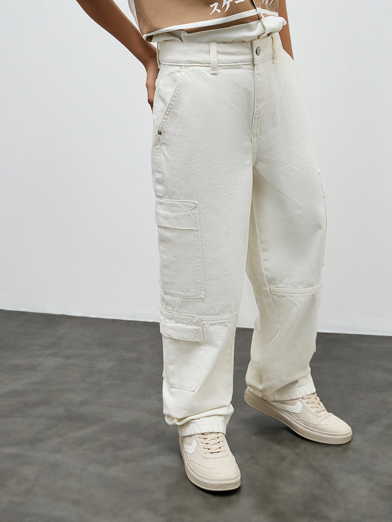 Boys Off-White Mid-Rise Relaxed-Fit Jeans
