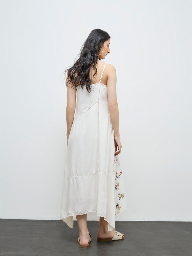 Bombay Paisley Off-White Floral Embroidered A-Line Dress