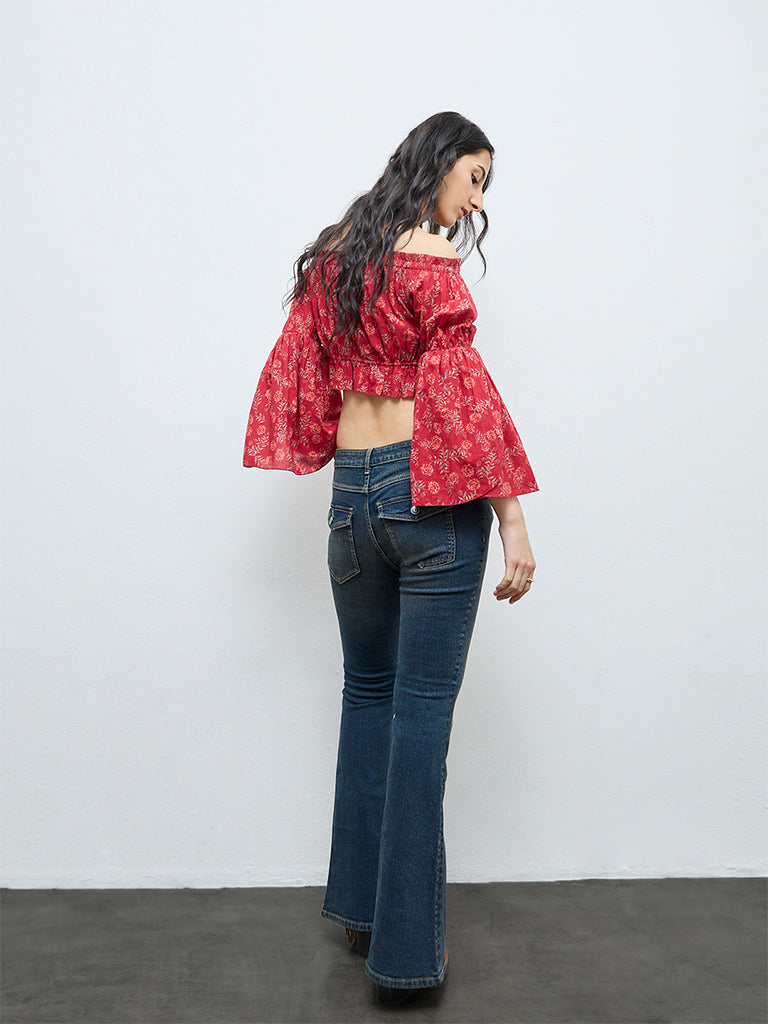 Bombay Paisley Red Floral Off-Shoulder Cotton Top
