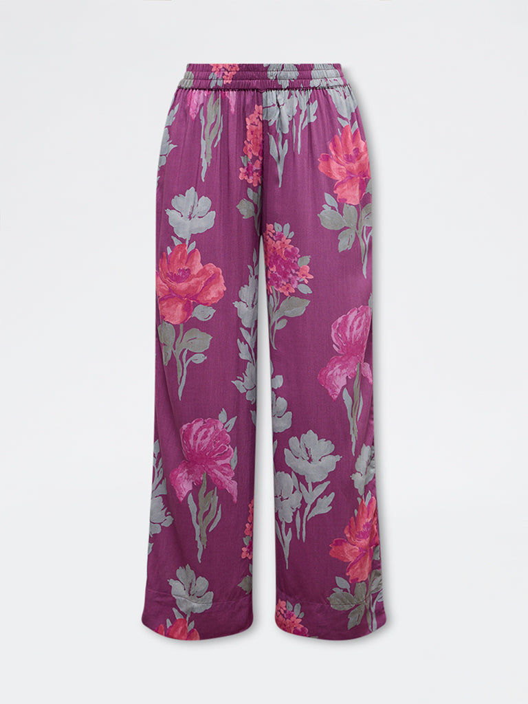 Utsa Purple Floral Printed Pants
