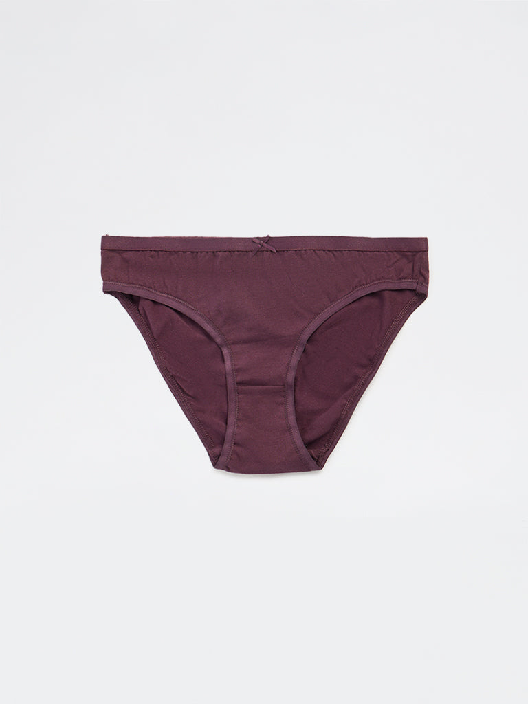 Wunderlove Dark Brown Printed Cotton-Blend Bikini Briefs - Pack of 3